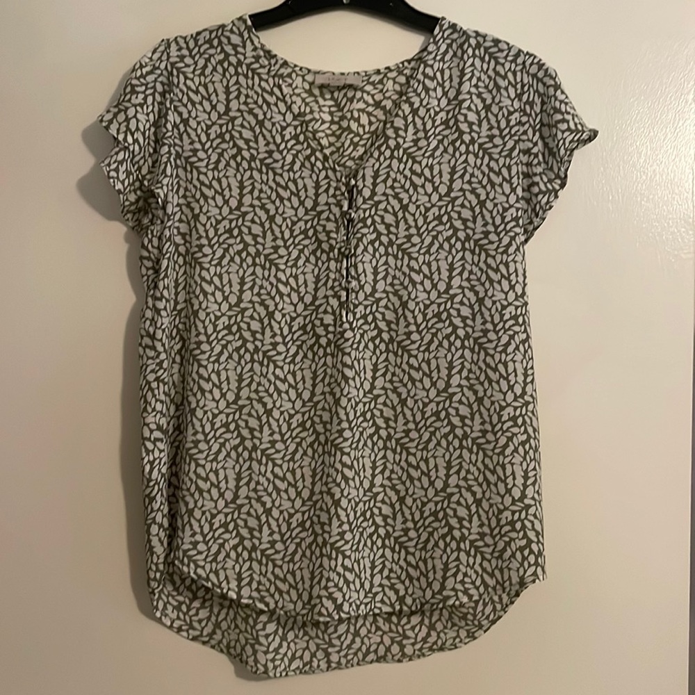 Loft green and white floral top. Size XS